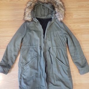 Maternity Utility Jacket with fur hood